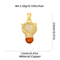Close-up of golden leopard head pendant with crystals and dimensions in copper - Leopard Head Orange Gem Red Style (XL-356-Red) / Pendant