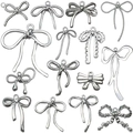 Selection of thirteen silver alloy bow pendants with small crystals for DIY jewelry making - Mixed 15pcs Color Retention White Gold Plated Bowknot Series