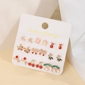 Set di 9 paia di orecchini dorati con perle e motivi a ciliegia e fiori vari - Set Ciliegia Gufo Fiocco (E1153-1) / Oro