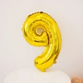 Golden number 9 foil balloon for 9th birthday party decoration on a white stand - Number 9 / 16" / Gold