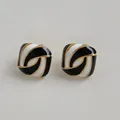 Square stainless steel stud earrings featuring black and white enamel spiral pattern - Black (KDE2221)