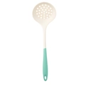 White and mint green slotted spoon silicone kitchen utensil with ergonomic handle - White Green Slotted Spoon