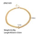Gold plated stainless steel chunky chain necklace with a sparkling square pendant - Rhinestone Square Pendant Curb Chain (JDN21429)
