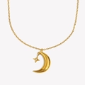 18K goud vergulde roestvrijstalen ketting met maan- en sterhanger en zirkonia-steen - Maan Ster Hanger Ketting - Goud