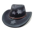 Black wool felt cowboy hat featuring white star prints and a metal bull head ornament - M (56-58cm) / Black