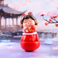 Cute ancient Chinese girl tumbler ornament holding golden koi fish in red traditional dress - -44 Holding A Koi Fish* / Ancient Style Ornament Series