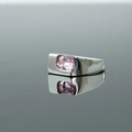 Elegant silver ring featuring a rectangular pink gemstone with a wide minimalist band - US 7 / Silver Tone/Pink Zirconia