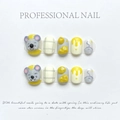 Handmade press-on nails with 3D cute mouse and cheese designs in yellow and grey - Rat