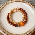 Gold-plated beaded ceramic bracelet with brown agate and cream shell pearls - 63# Bracelet-Brown (Double Layer Shell Beads)