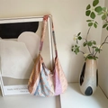 Large bohemian patchwork hobo shoulder bag with colorful floral fabric patterns - Vertical Stripe Floral Brown