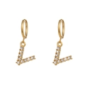 18K gold plated stainless steel letter L earrings with micro-inlaid zircon crystals - Letter V