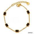 Cavigliera dorata in acciaio inossidabile con cinque pietre di zircone nere rettangolari - Braccialetto in Oro con Zircone Nero (SAK922)