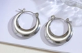 Sleek silver stainless steel thick hoop earrings with polished mirror finish for women - Silver Style K7-110