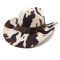 Chapeau de cow-boy à motif vache, bande en cuir et boucle de taureau sur fond blanc - M (56-58cm) / Dessus Droit Imprimé Vache Beige