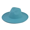 Cyan thick wool fedora hat with flat brim and classic metal chain accessory for women - Adult 57-60cm / Lake Blue
