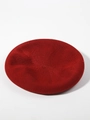 Classic red knitted breathable linen beret hat for women in a minimalist summer style - Adjustable / Burgundy