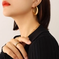 Minimalist U-shaped geometric earrings and 18K gold plated jewelry set on a model - Gold Large (4cm)