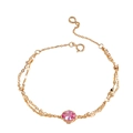 Elegante bracciale a doppio strato in argento S925 placcato oro 14k e gemma rosa - Stile Corindone Rosa e Rosso / Argento 925