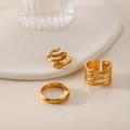 Three-piece set of elegant gold titanium steel rings with snake and textured band designs - J628-Snake Stackable Gold 3-Piece Set