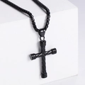 Hip hop black twisted cross pendant necklace with striped texture on stainless steel - Black (No Chain)