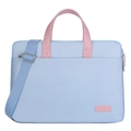 Lichtblauwe laptoptas met roze handvat en verstelbare blauwe schouderband stof - 15 Inch / Lichtblauw