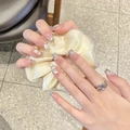 Uñas postizas hechas a mano con perlas y degradado transparente estilo ojo de gato - Extra Pequeño (XS) / Trapezoide Corto (2116)