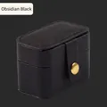 Mini travel jewelry box in obsidian black faux leather with golden snap closure - Tofu Box Black