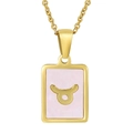 18K gold plated stainless steel Taurus zodiac necklace with pink shell inlay pendant - Taurus (With Chain)