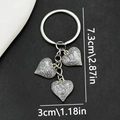 Silver keychain with three grey glitter heart charms and gold edges, 7.3cm length - Enamel Silver White Heart Style (ER414)