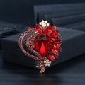 Fashion heart acrylic brooch with gold plating and large red teardrop rhinestone - XD825017-1 Gold Red