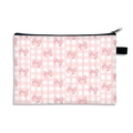 Trousse à maquillage à carreaux rose et blanc avec motifs de nœuds et fermeture éclair noire - 03-Nœud à Carreaux Rose Blanc