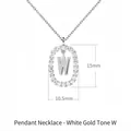 Pendaglio a lettera W in argento 925 lucido con pietre di zirconi in finitura oro bianco - Stile Lettera W con Cornice Ovale Incastonata di Strass / 40-50cm Regolabile / Oro bianco