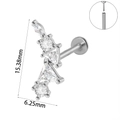 Clou d'oreille en acier argenté avec zircon cubique et dimensions détaillées de 15,38 mm - Style de Coupe Géométrique (#11)