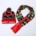 Ensemble bonnet et écharpe de Noël en jacquard avec LED et motif Merry Xmas - Cercles Rouges