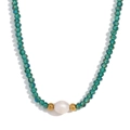 Collier en perles de cristal facettes vertes avec une grande perle blanche et or - Vert Paon Plaqué