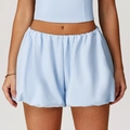 Short de yoga bleu clair à taille haute avec taille froncée élastique et tissu respirant - S / Bleu Ciel