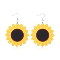 Creative sunflower drop earrings with yellow petals and brown center on white background - Large Sunflowers