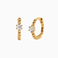 Minimalist gold S925 sterling silver hoop earrings with clear round diamond stone - Platinum