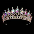 Elegant bridal crown in KC gold with large AB rainbow crystals and sparkling rhinestones - AB Rhinestone