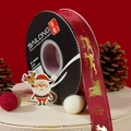 Christmas ribbon in dark red with golden reindeer and snowflake patterns for gift bows - 2.5cm*40 Yards / Santa Claus - Burgundy
