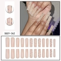 Long coffin nude pink press-on nails set with colorful rhinestones and full size layout - Nude Pink with Scattered Colored Rhinestones Style (SGCY-362)
