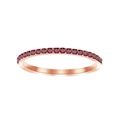 Slim rose gold eternity ring with round red stones in a row for women - January Red - Rose Gold