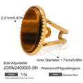 Close-up of adjustable tiger eye ring with golden hammered stainless steel texture - JDRW2409005-BN-Oval Tiger's Eye Hammered Open Ring