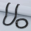 Parure de bijoux hip-hop pour homme avec collier et bracelet chaîne cubaine en acier noir poli - 13mm Noir