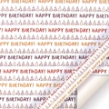 Colorful Happy Birthday gift wrapping paper with party hat patterns on white background - Colorful Birthday Stripes