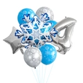 Set di palloncini a tema neve con grande numero 4 d'argento e decorazioni azzurre - Palloncino Fiocco di Neve Numero 4