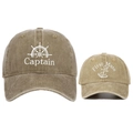 Detail view of khaki cotton baseball caps with Captain and First Mate embroidery - Adjustable / Khaki (Adult and Child)