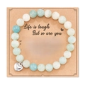 Handmade 8mm Pink Zebra stone beaded bracelet with silver heart charm on quote card - Bracelet