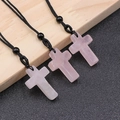 Rose quartz cross necklace with black woven cord and bead for Thanksgiving gift - Rose Quartz