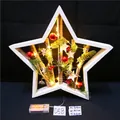 Leuchtender Holzstern mit Tannennadeln und roten Beeren für weihnachtliche Dekorationen - Stil 03 (Hohler Stern)